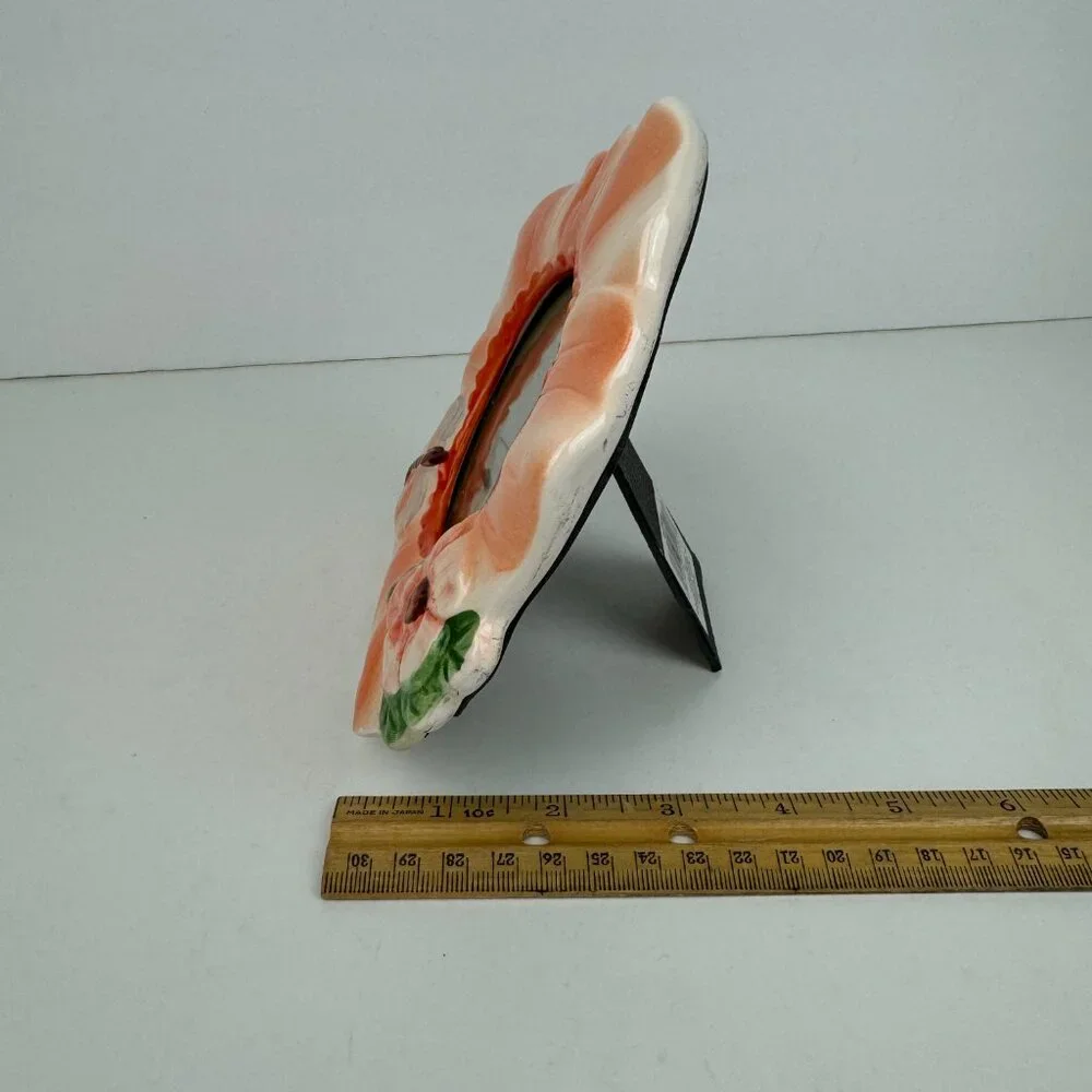 Vtg‎ Tabletop Miniature Frame Ceramic Hibiscus Dragon Fly Glazed 3x3 Image Size